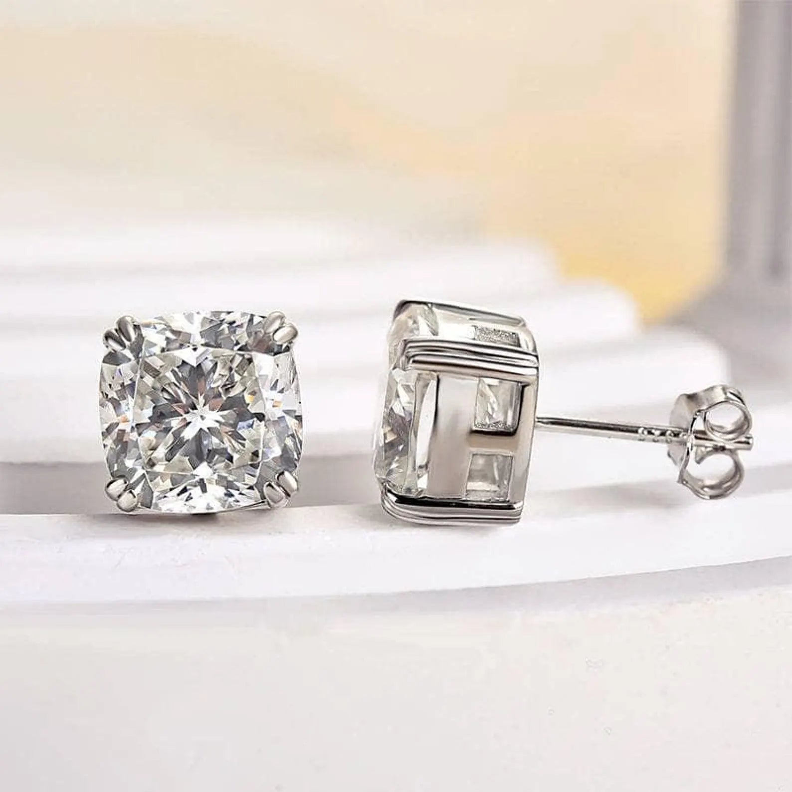 3.00 TCW Cushion Cut Moissanite Stud Earring Double Claw Prong Morden Fine Jewellery