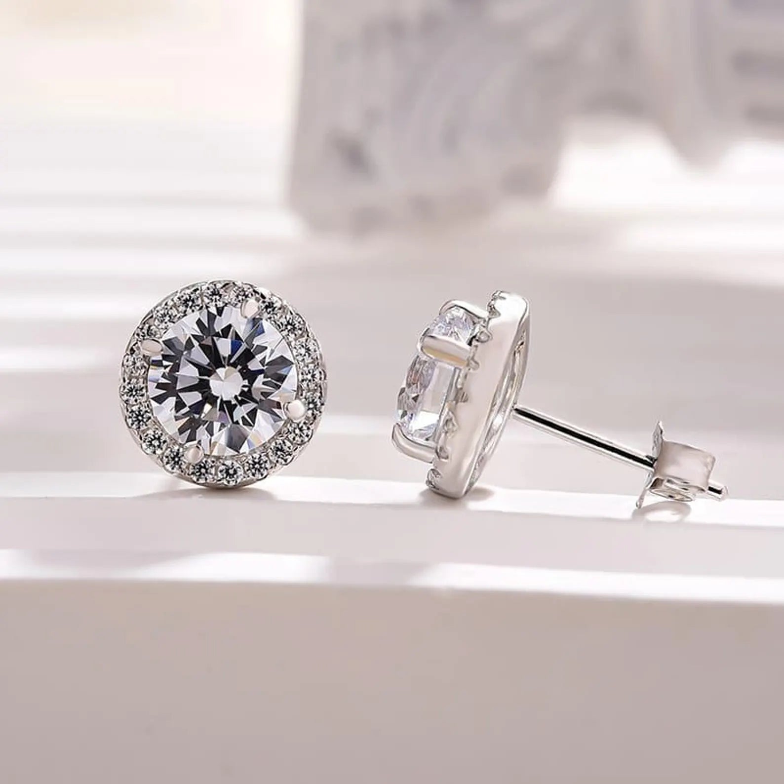 2.00 TCW Round Cut Moissanite Stud Earring With Halo Set Diamond