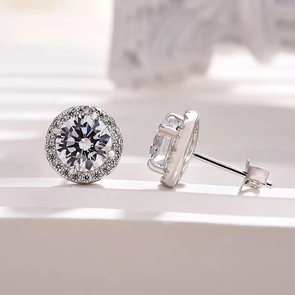 2.00 TCW Round Cut Lab Grown Stud Earring With Halo Set Diamond