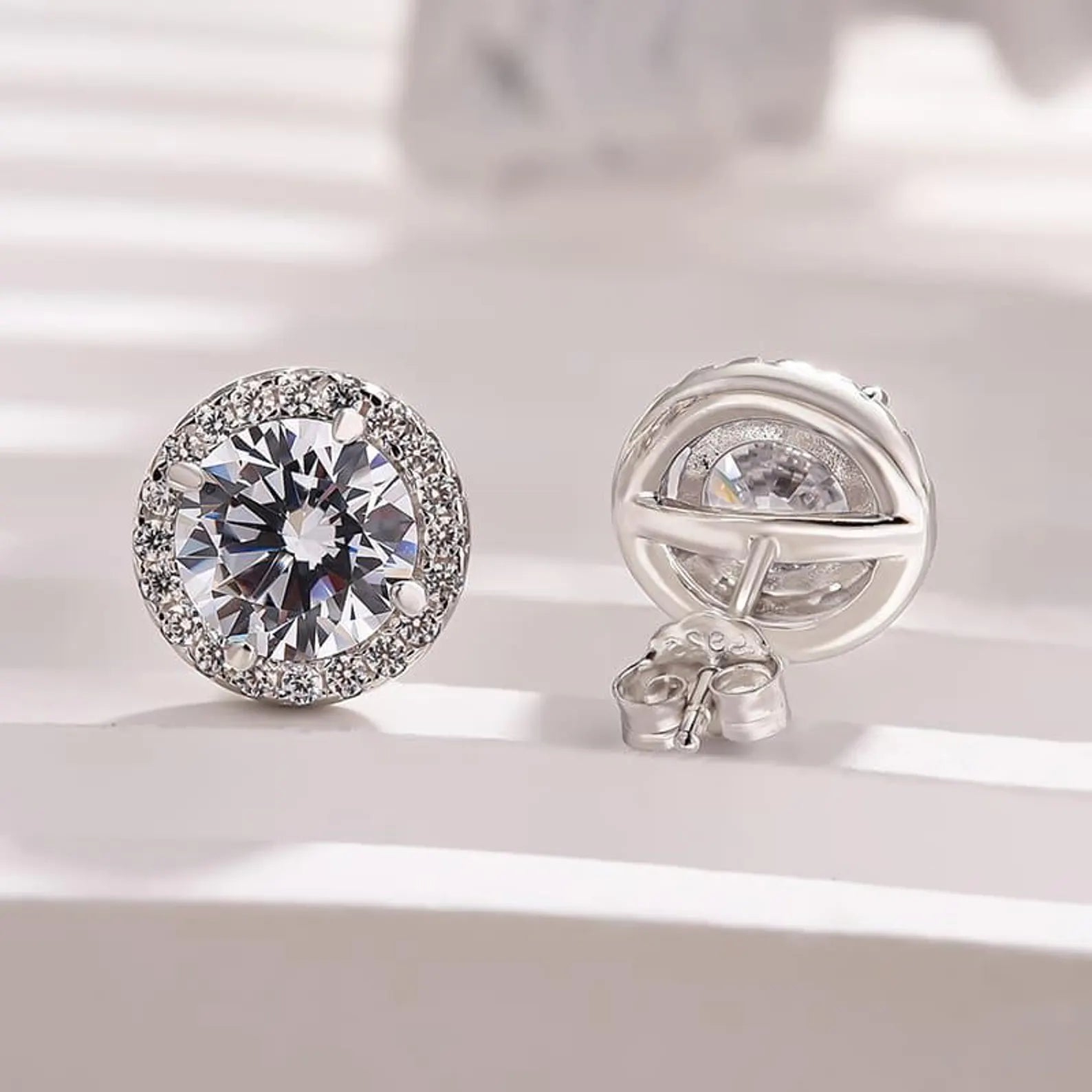 2.00 TCW Round Cut Lab Grown Stud Earring With Halo Set Diamond