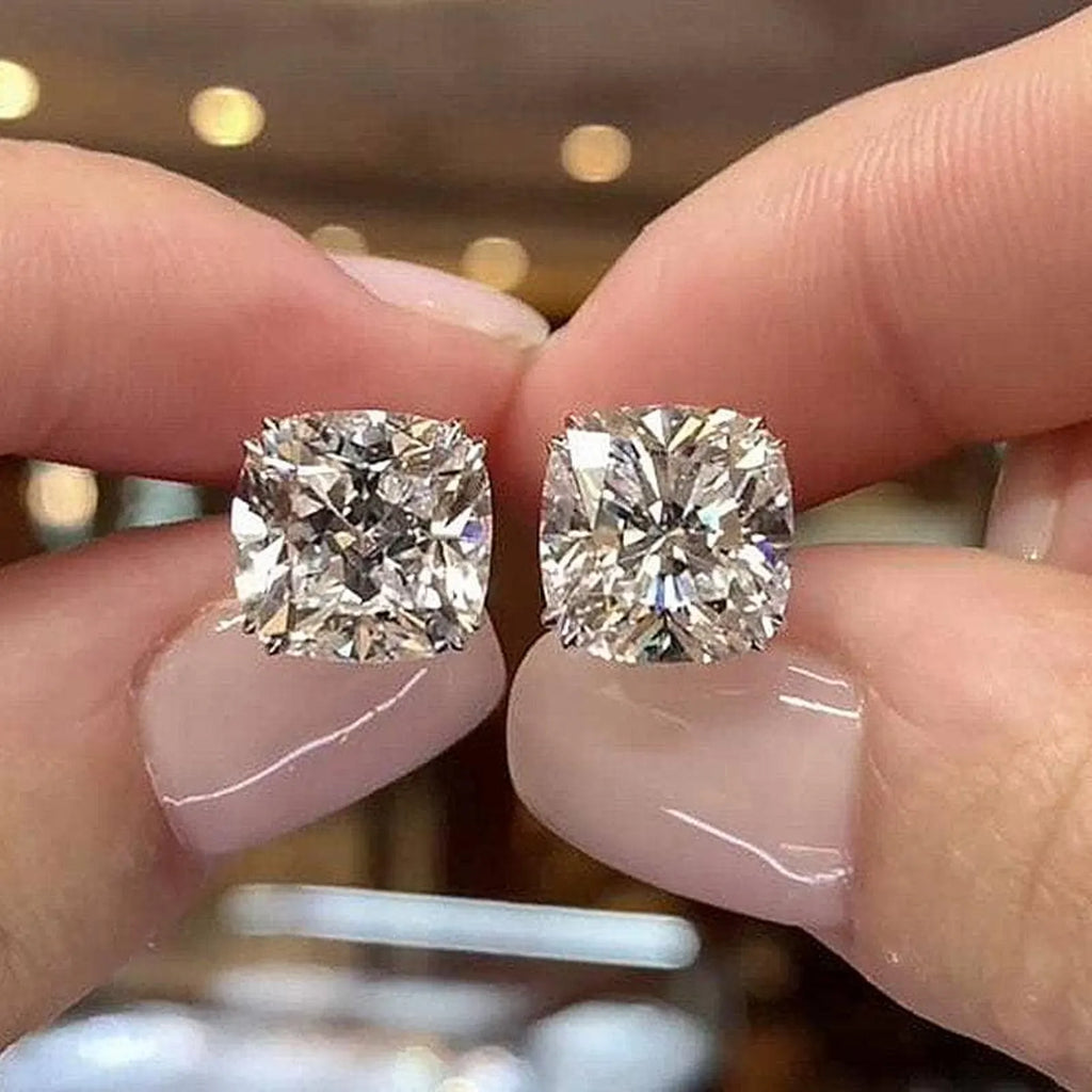 3.00 TCW Cushion Cut Lab Grown Stud Earring Double Claw Prong Morden Fine Jewellery