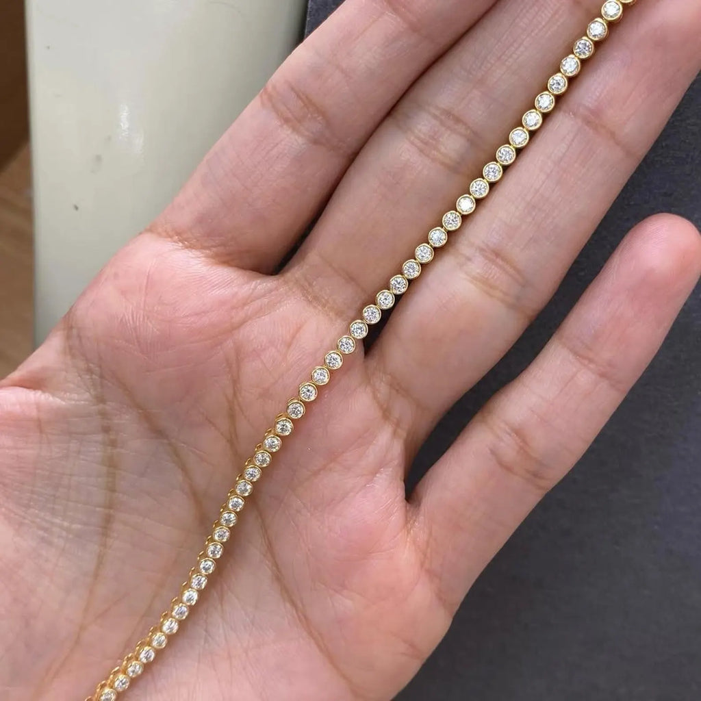 Round Moissanite Diamond Bezel Set Tennis Bracelet, Gold Minimalist Everyday Jewellery