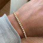 Round Moissanite Diamond Bezel Set Tennis Bracelet, Gold Minimalist Everyday Jewellery