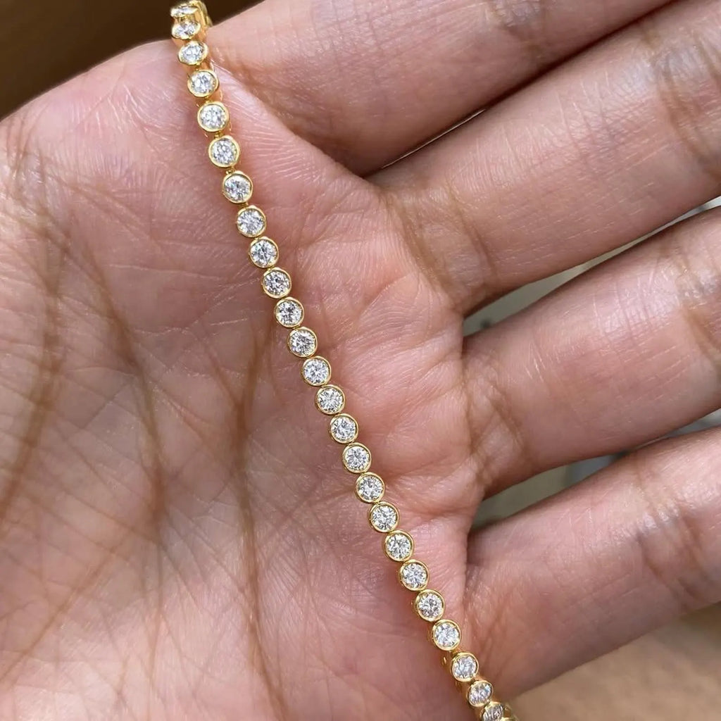 Round Moissanite Diamond Bezel Set Tennis Bracelet, Gold Minimalist Everyday Jewellery