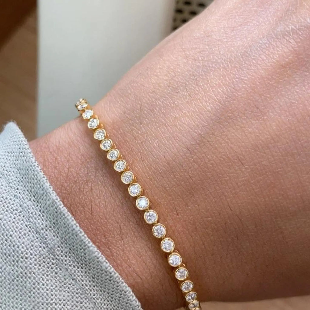 Round Lab Grown Diamond Bezel Set Tennis Bracelet, Gold Minimalist Everyday Jewellery