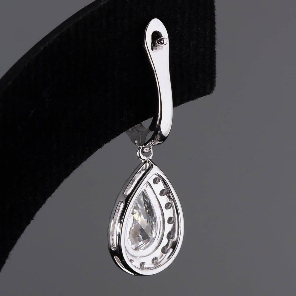 2.00 TCW Pear Cut Lab Grown Diamond Hoop Drop Earring Halo Set Jewellery
