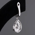 2.00 TCW Pear Cut Moissanite Diamond Hoop Drop Earring Halo Set Jewellery