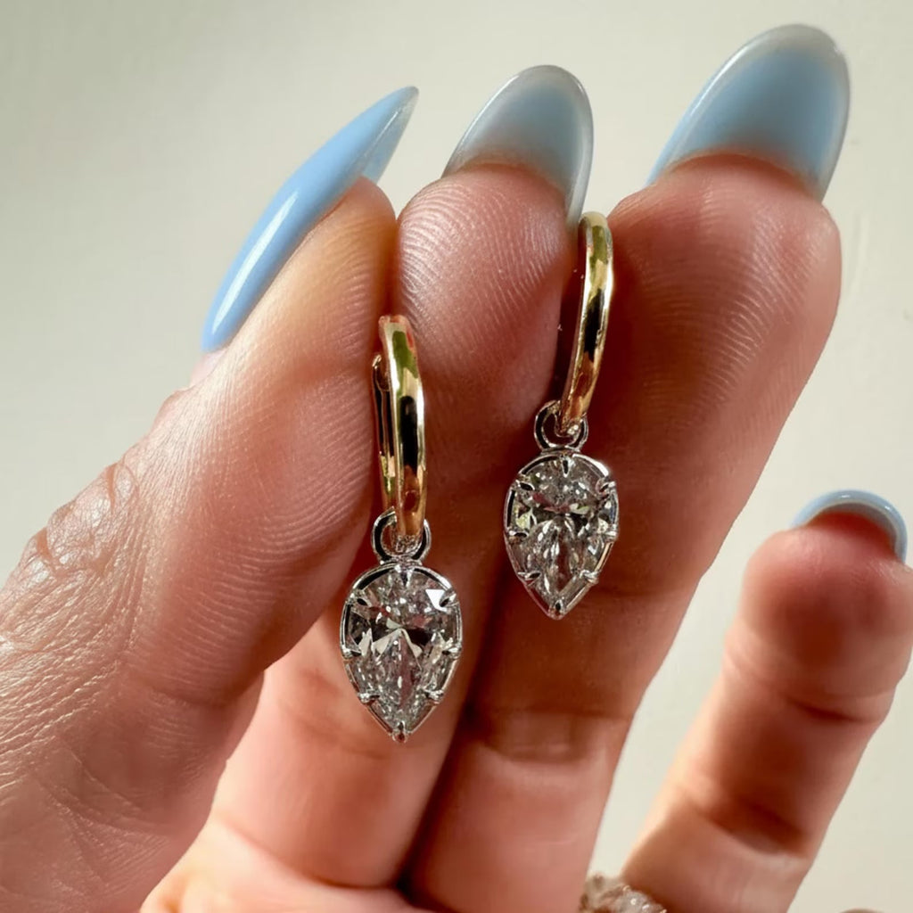 2.00 TCW Pear Lab Grown Diamond Hoop Drop Earrings Elegant Bridal Jewelry