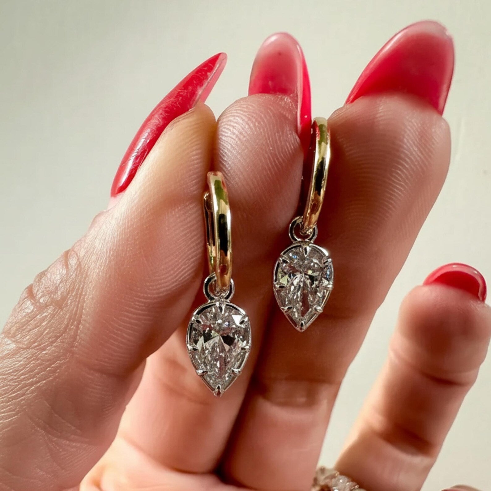 2.00 TCW Pear Moissanite Diamond Hoop Drop Earrings Elegant Bridal Jewelry