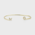 Moissanite Diamond Initial Open Cuff Bracelet, Personalized Minimal Jewelry