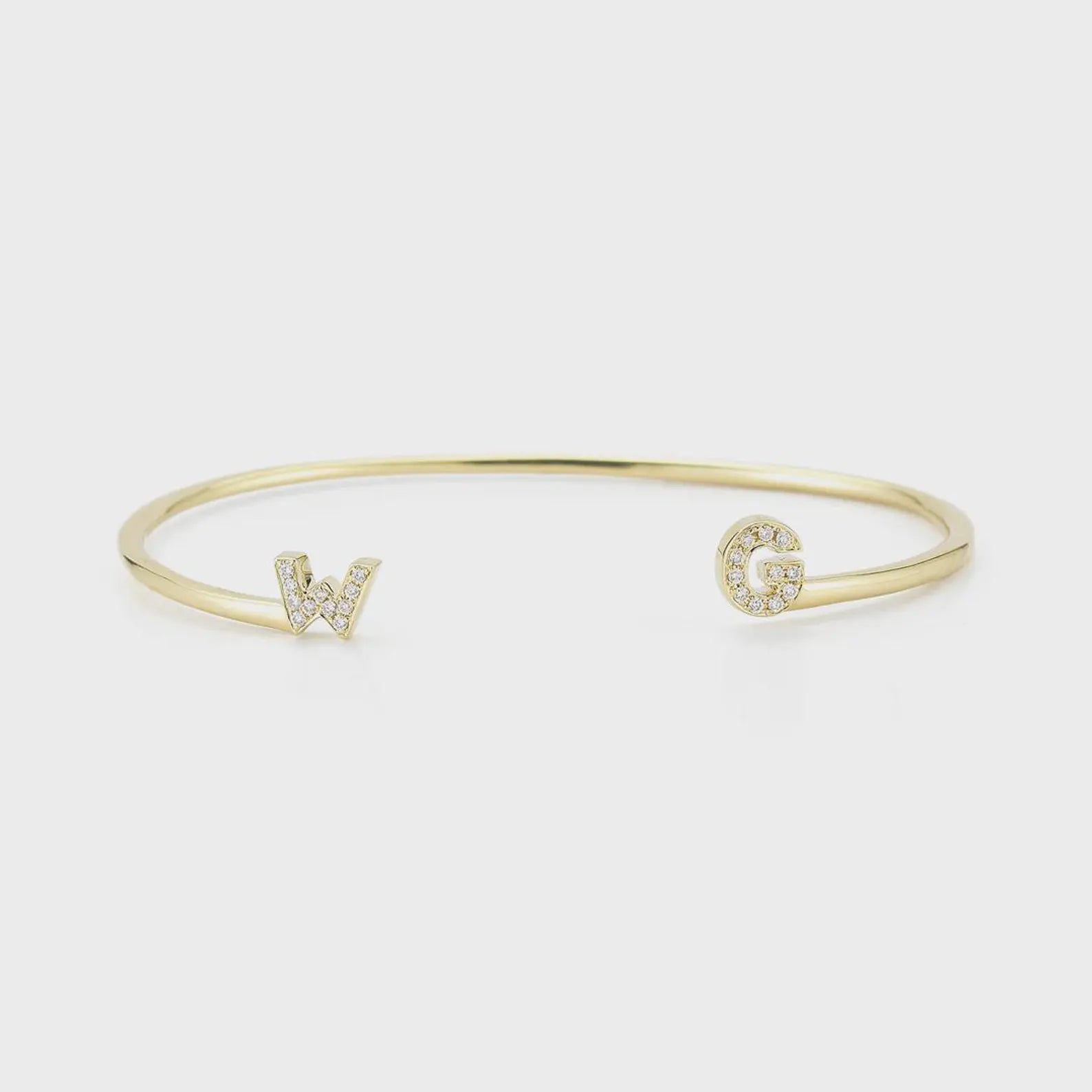 Lab Grown Diamond Initial Open Cuff Bracelet, Personalized Minimal Jewelry