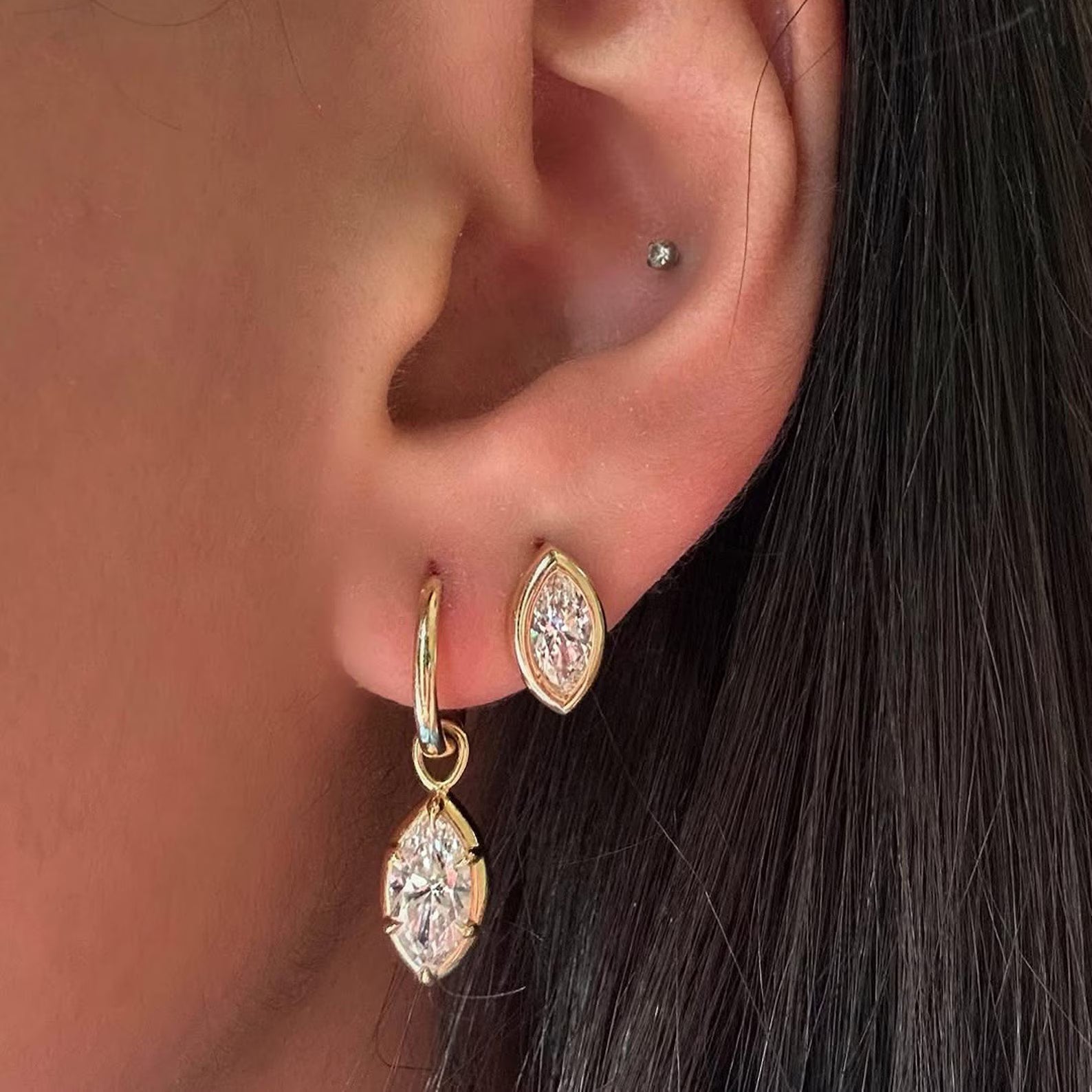 2.00 TCW Bezel Set Marquise Cut Moissanite Hoop Earring Timeless Jewellery