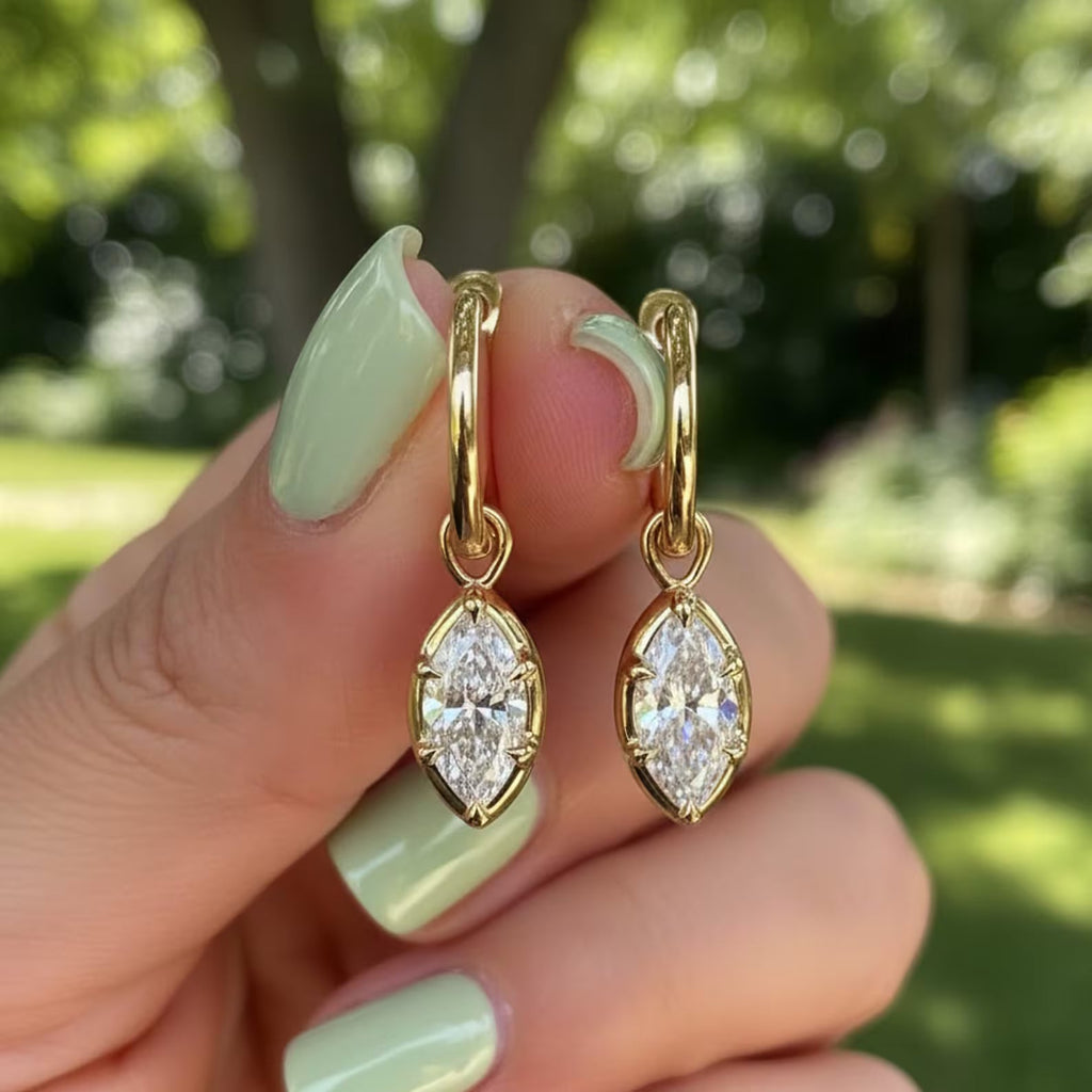 2.00 TCW Bezel Set Marquise Cut Moissanite Hoop Earring Timeless Jewellery