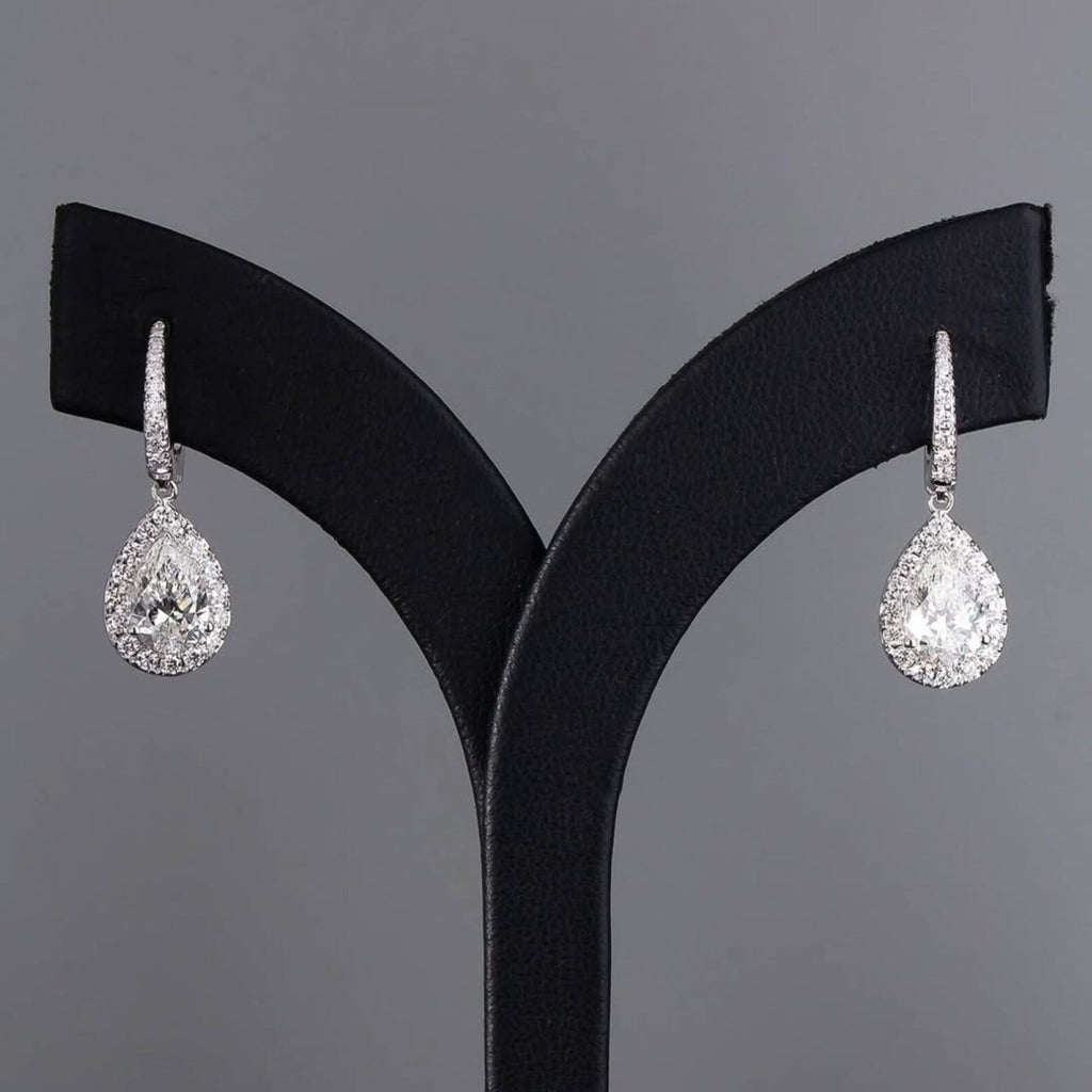 2.00 TCW Pear Cut Moissanite Diamond Hoop Drop Earring Halo Set Jewellery