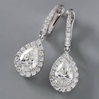 2.00 TCW Pear Cut Lab Grown Diamond Hoop Drop Earring Halo Set Jewellery