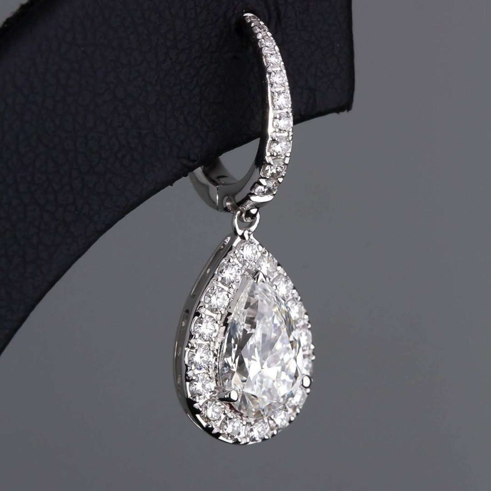 2.00 TCW Pear Cut Moissanite Diamond Hoop Drop Earring Halo Set Jewellery