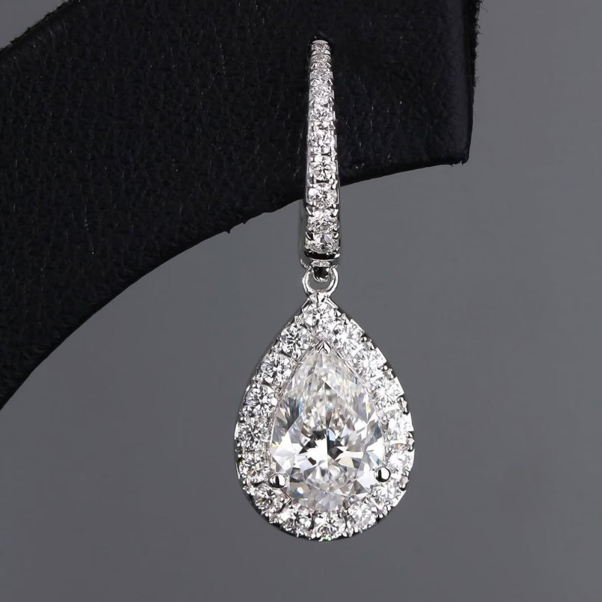 2.00 TCW Pear Cut Moissanite Diamond Hoop Drop Earring Halo Set Jewellery