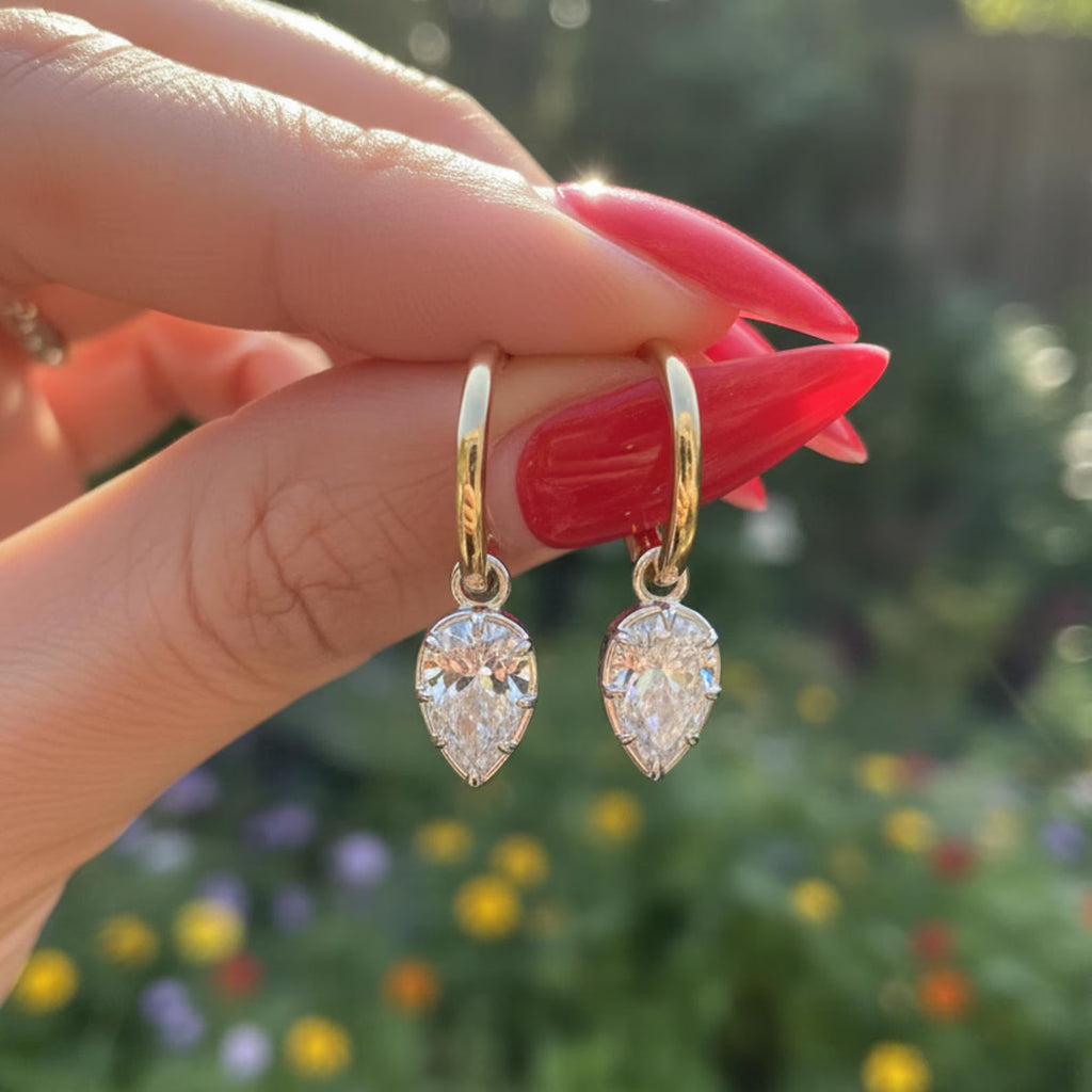 2.00 TCW Pear Moissanite Diamond Hoop Drop Earrings Elegant Bridal Jewelry