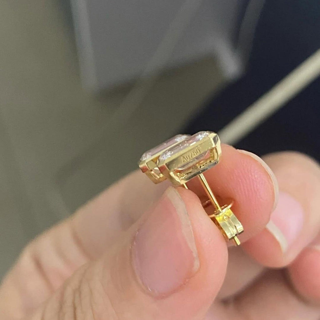 2.00 TCW Emerald Cut Lab Grown Diamond Stud Earring Eight With Bezel Set