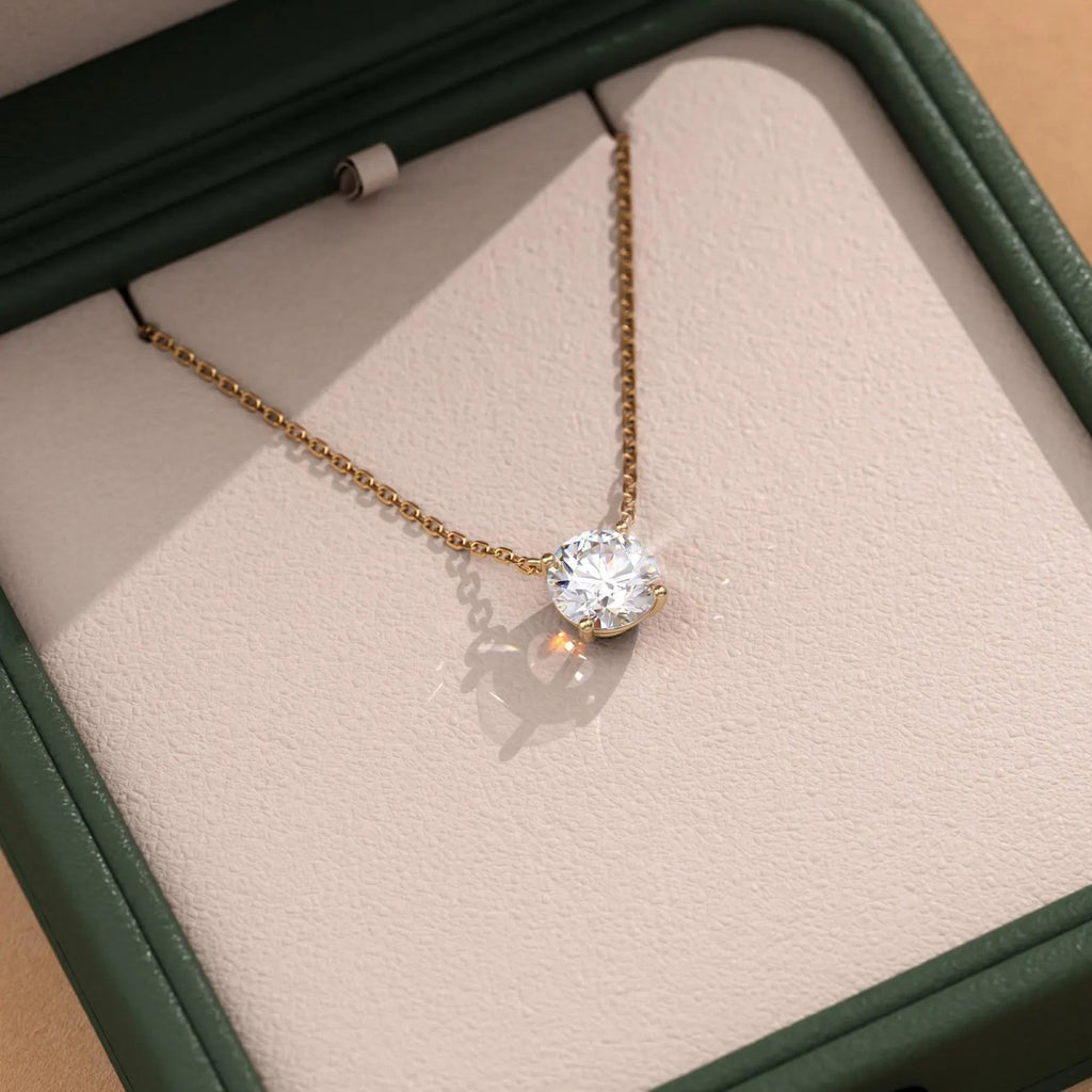 1.00 CT Round Moissanite Diamond Solitaire Necklace Gold Minimalist Pendant