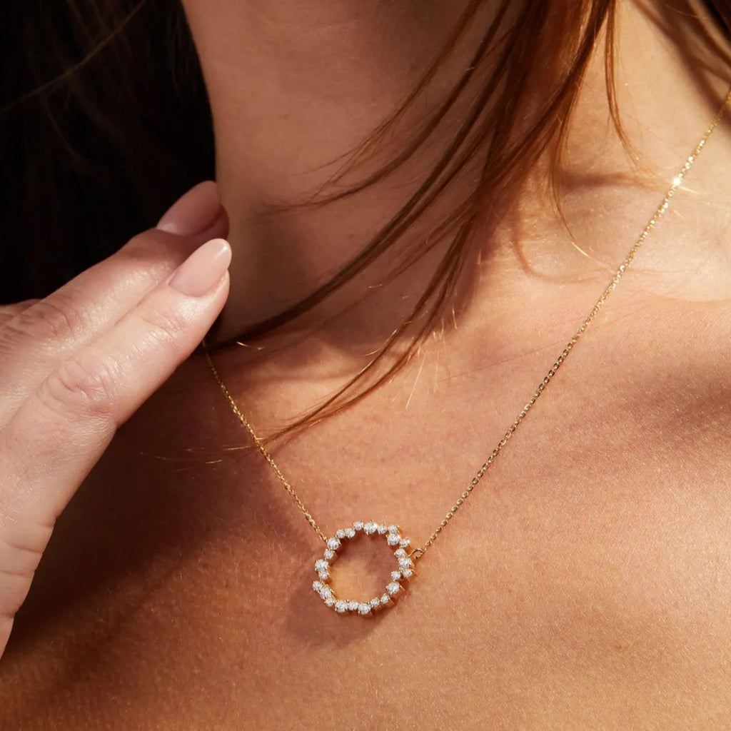 0.50 TCW Round Cut Lab Grown Diamond Circle Pendant Necklace Gold Jewelry