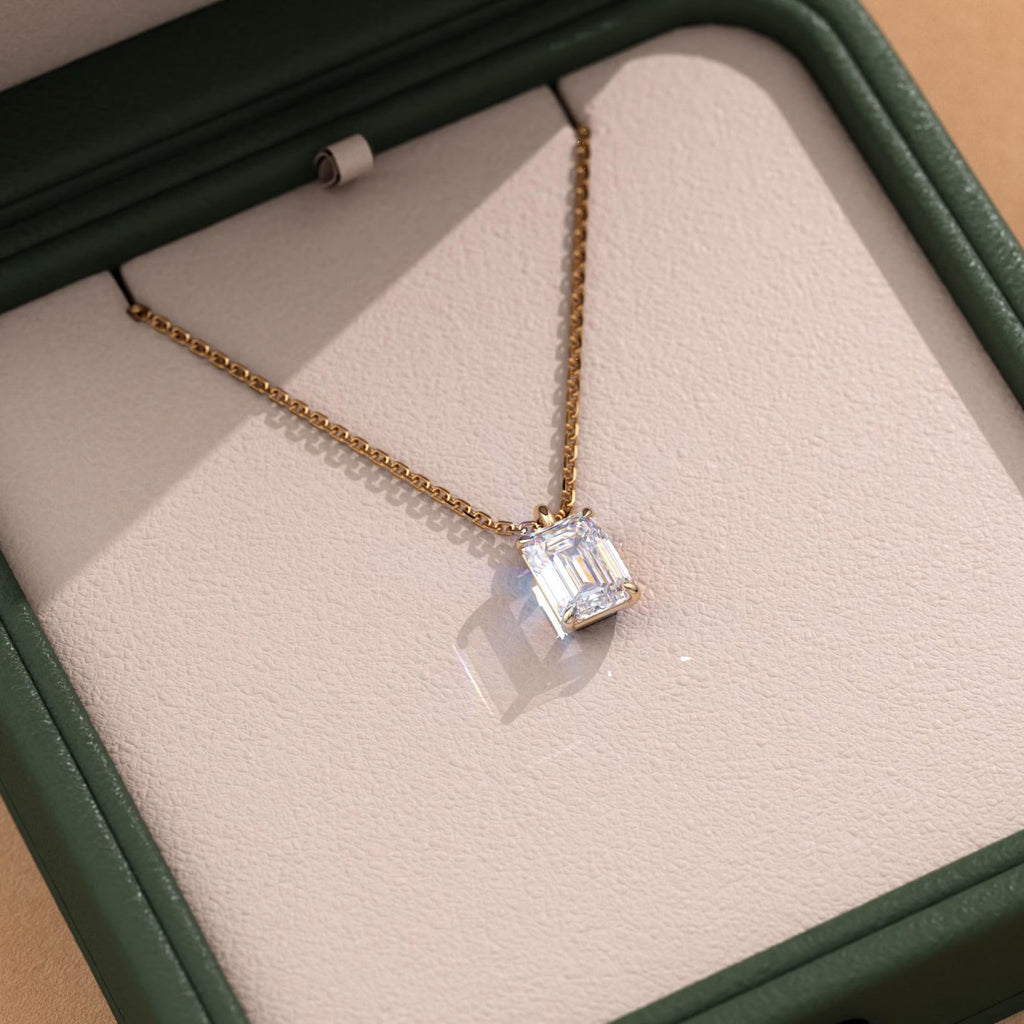 1.00 CT Emerald Cut Lab-Grown Diamond Pendant Necklace Gold Solitaire Drop, IGI Certified