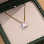 1.00 CT Emerald Cut Moissanite Diamond Pendant Necklace Gold Solitaire Drop, IGI Certified