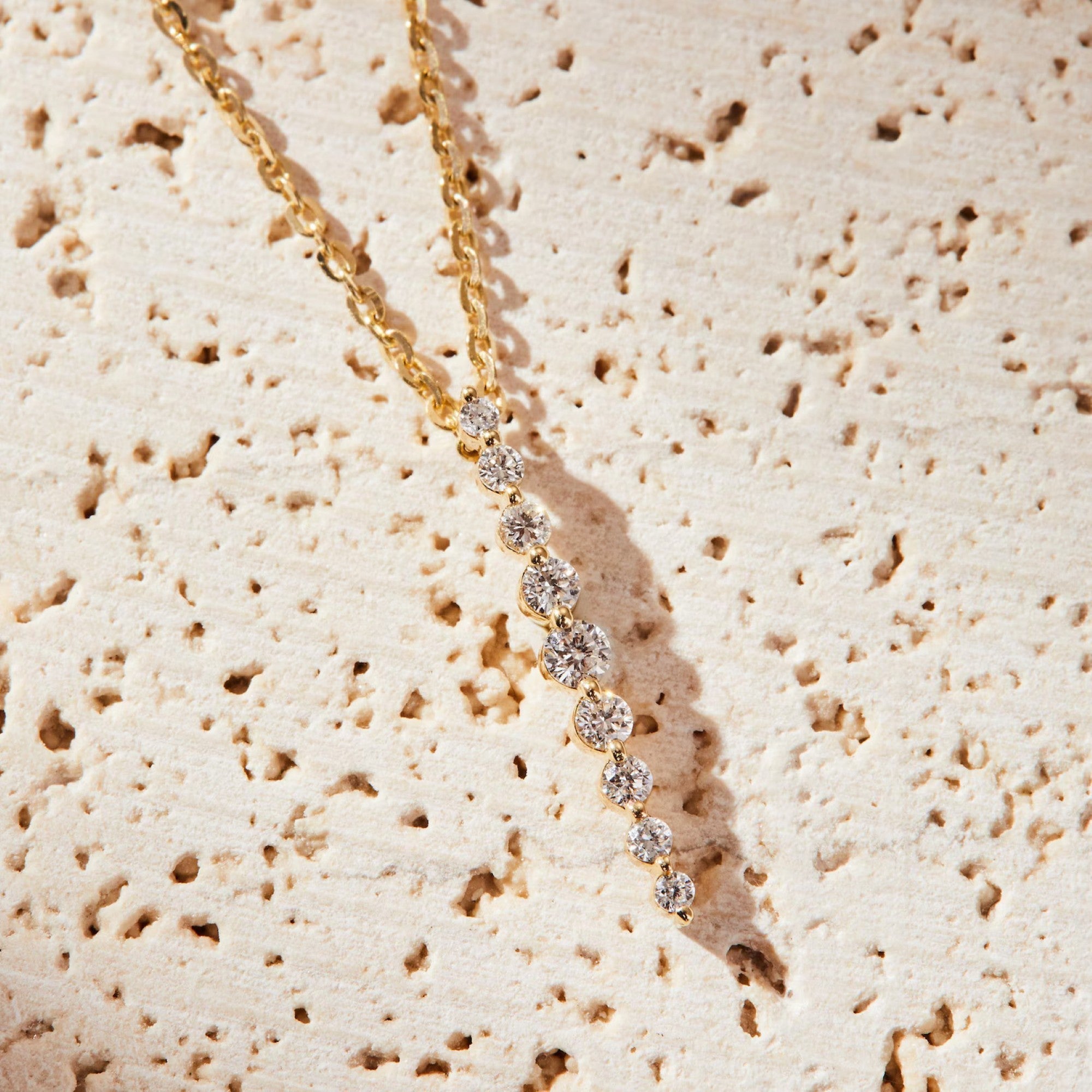 0.20 TCW Round Moissanite Diamond Gold Necklace, Dainty Vertical Pendant Jewelry Gift