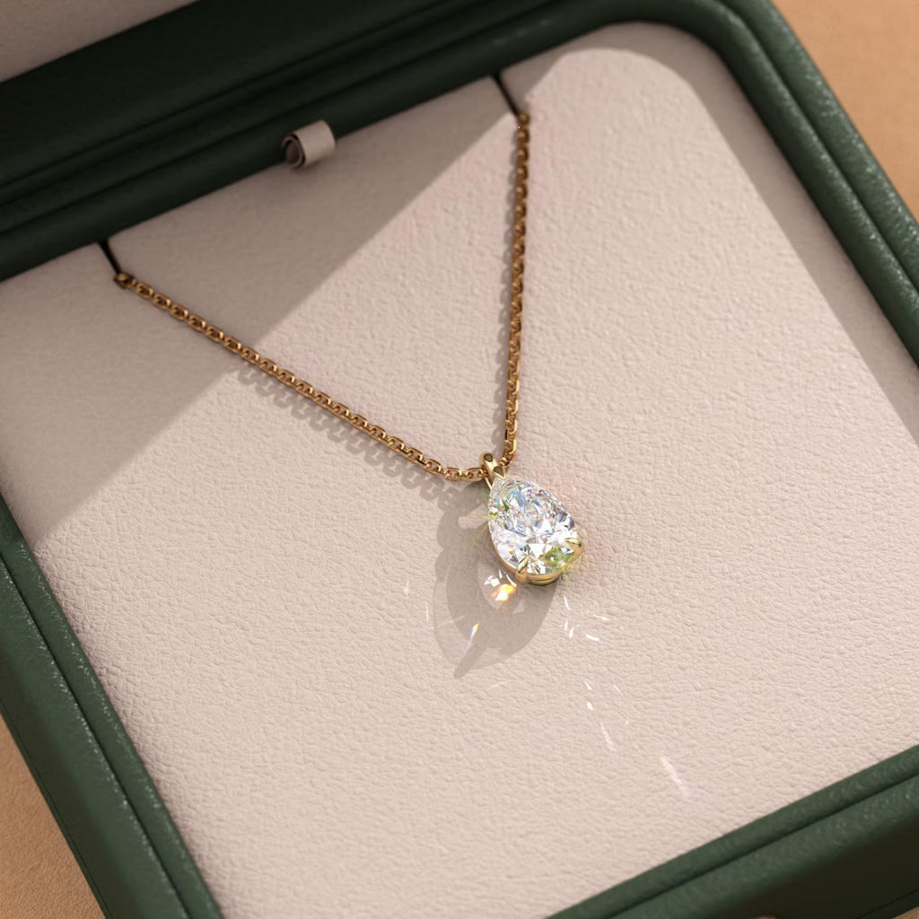 1.00 CT Pear Cut Moissanite Diamond Pendant Necklace Gold Solitaire Drop, IGI Certified