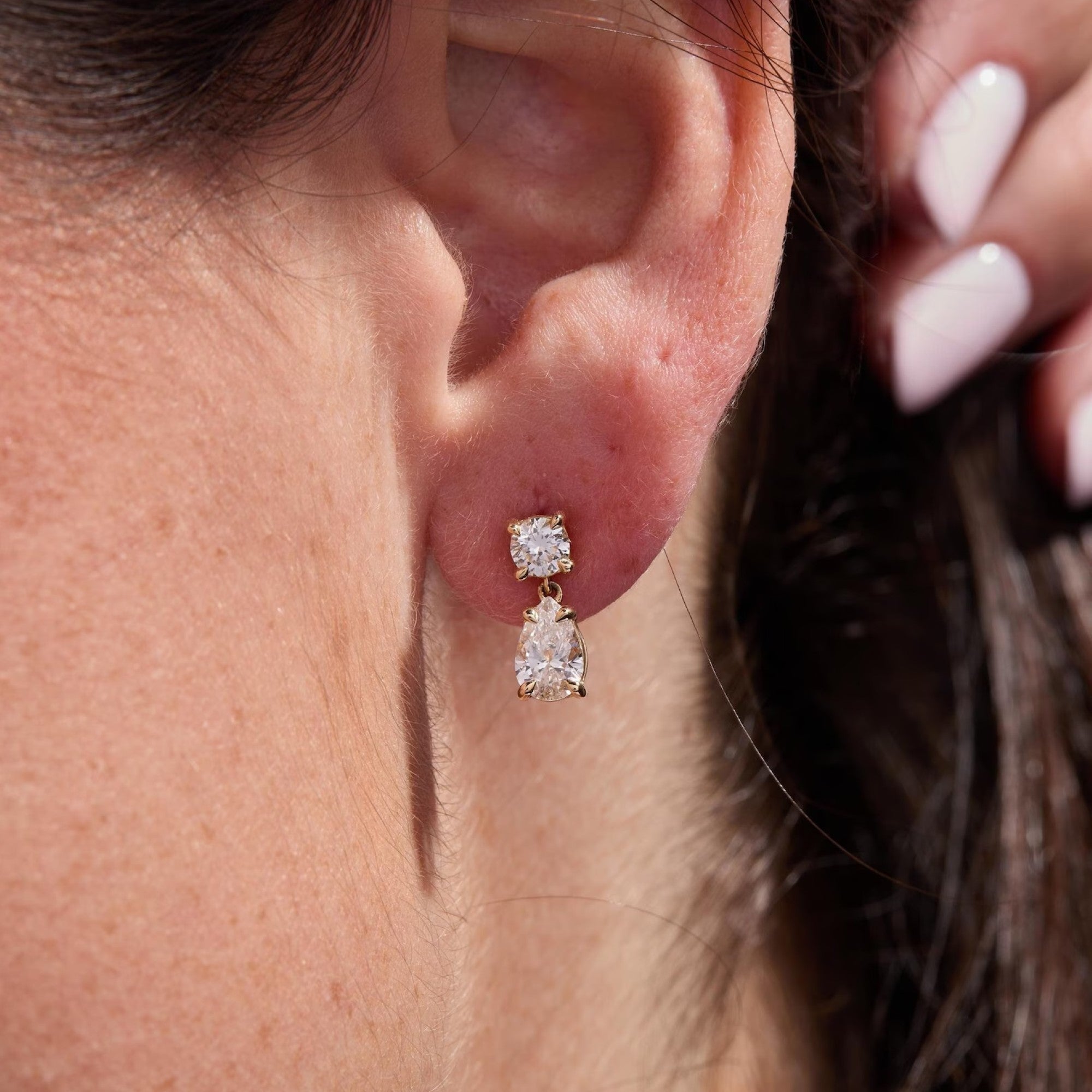 1.50 TCW Pear And Round Lab-Grown Diamond Drop Earring