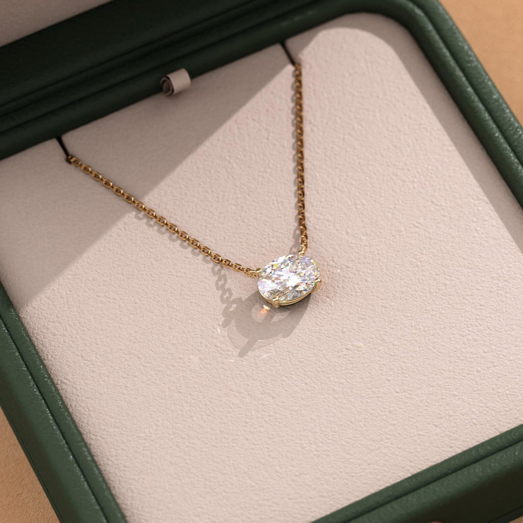 1.00 CT Oval Moissanite Diamond Gold Necklace, Solitaire Pendant Dainty Gift for Her