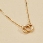 0.20 TCW Round Cut Gold Interlocking Circle Necklace Moissanite Diamond Accent
