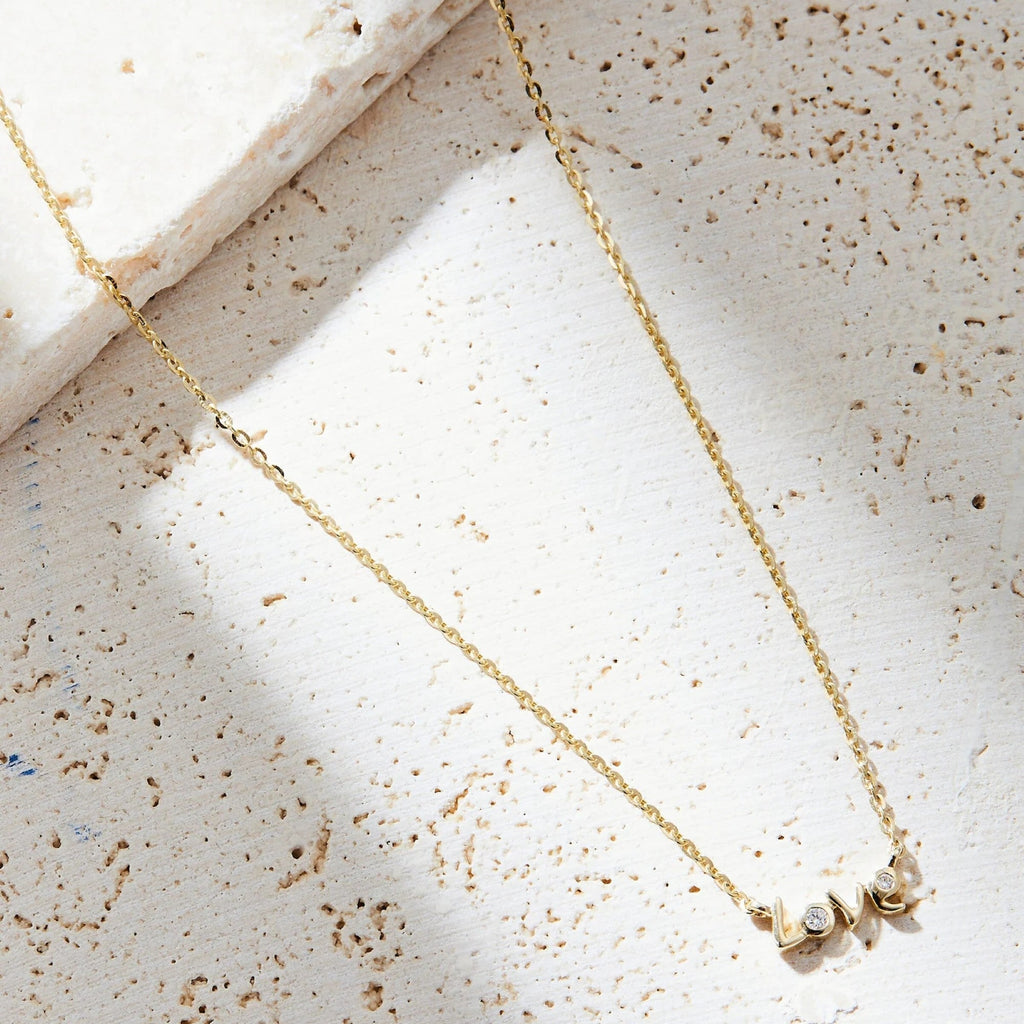 0.15 CT Gold Love Lab Grown Diamond Necklace, Minimalist Dainty Pendant Chain Jewelry Gift for Her