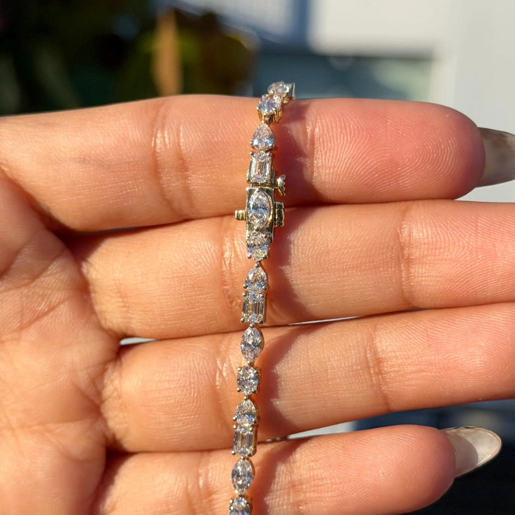 15.25 CT Luxury Moissanite Diamond Tennis Necklace Gold, Mixed Cut Statement Necklace, Bridal Jewelry, Anniversary Gift For Women