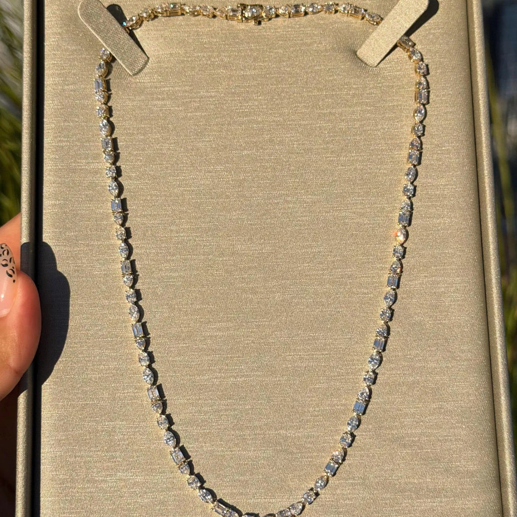 15.25 CT Luxury Lab Diamond Tennis Necklace Gold, Mixed Cut Statement Necklace, Bridal Jewelry, Anniversary Gift For Women