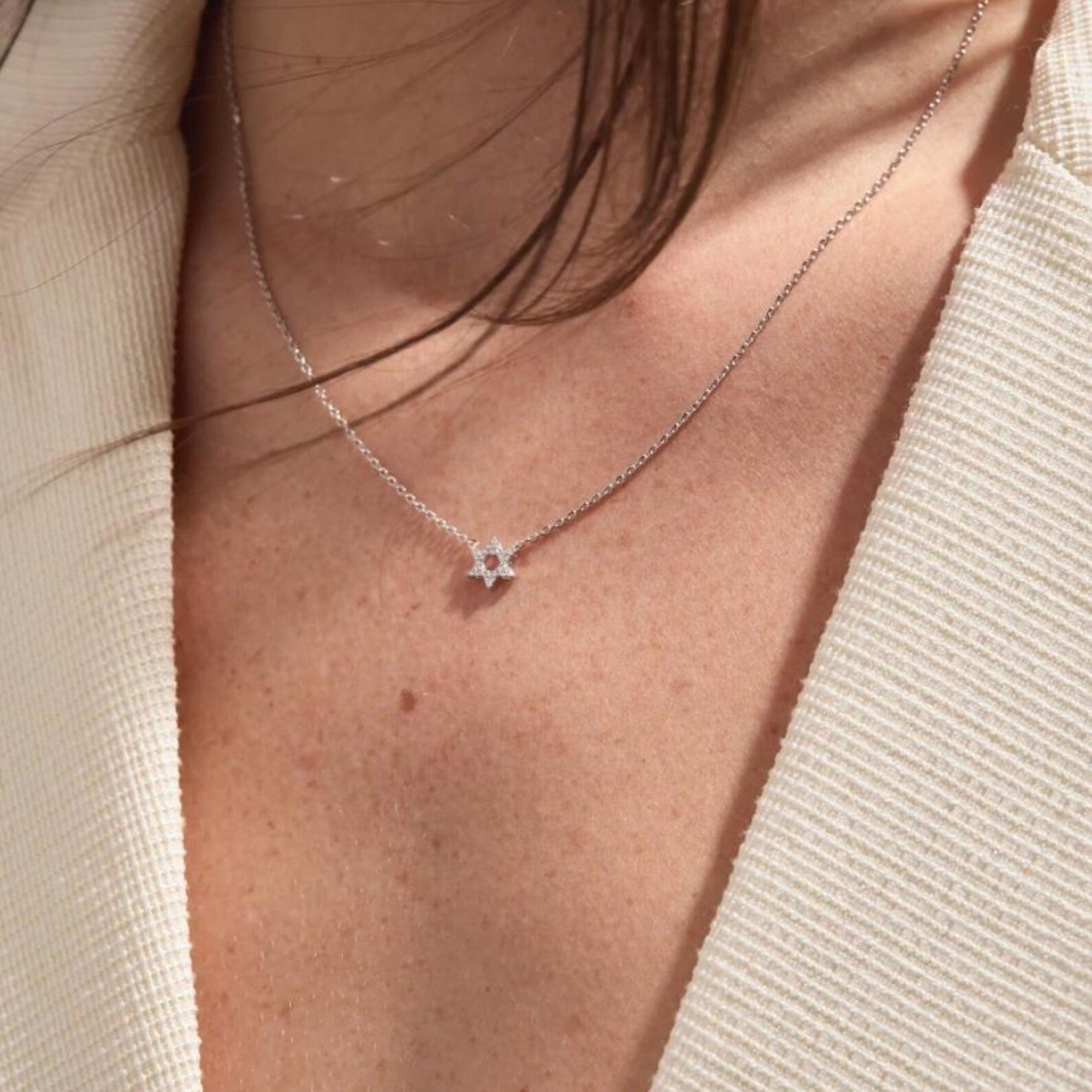 0.56 Round Cut Gold Star of David Necklace Moissanite Diamond Pendant