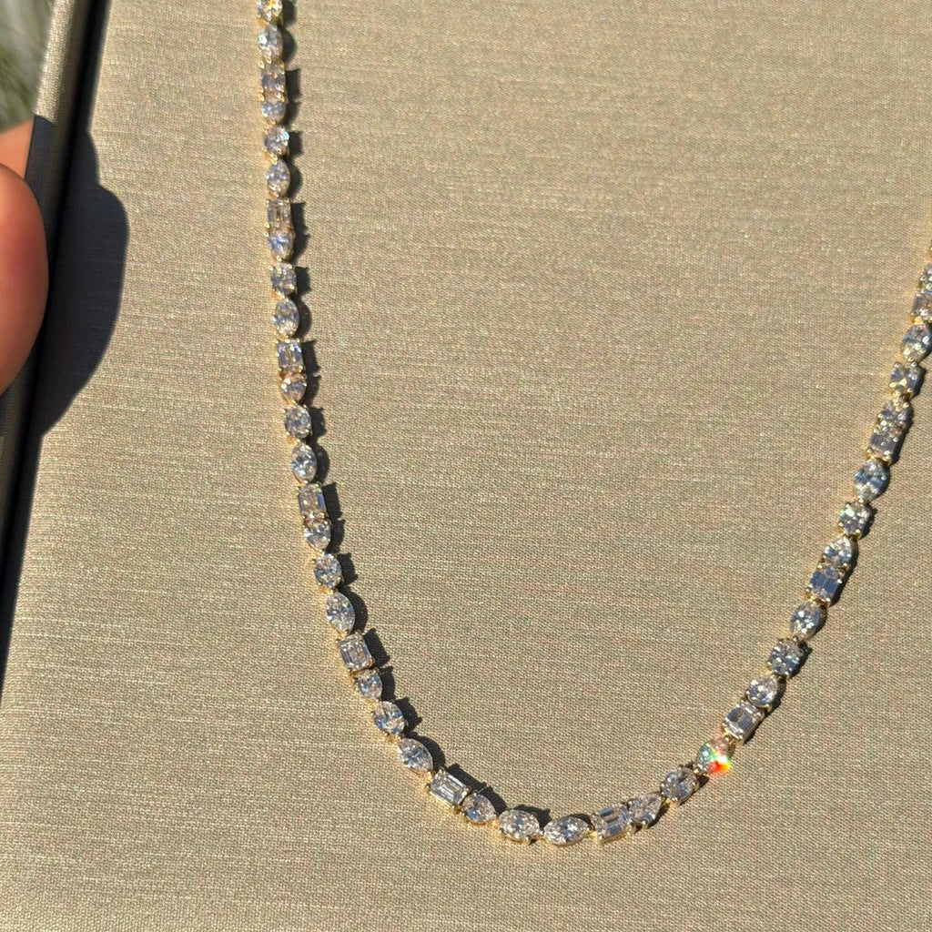 15.25 CT Luxury Lab Diamond Tennis Necklace Gold, Mixed Cut Statement Necklace, Bridal Jewelry, Anniversary Gift For Women