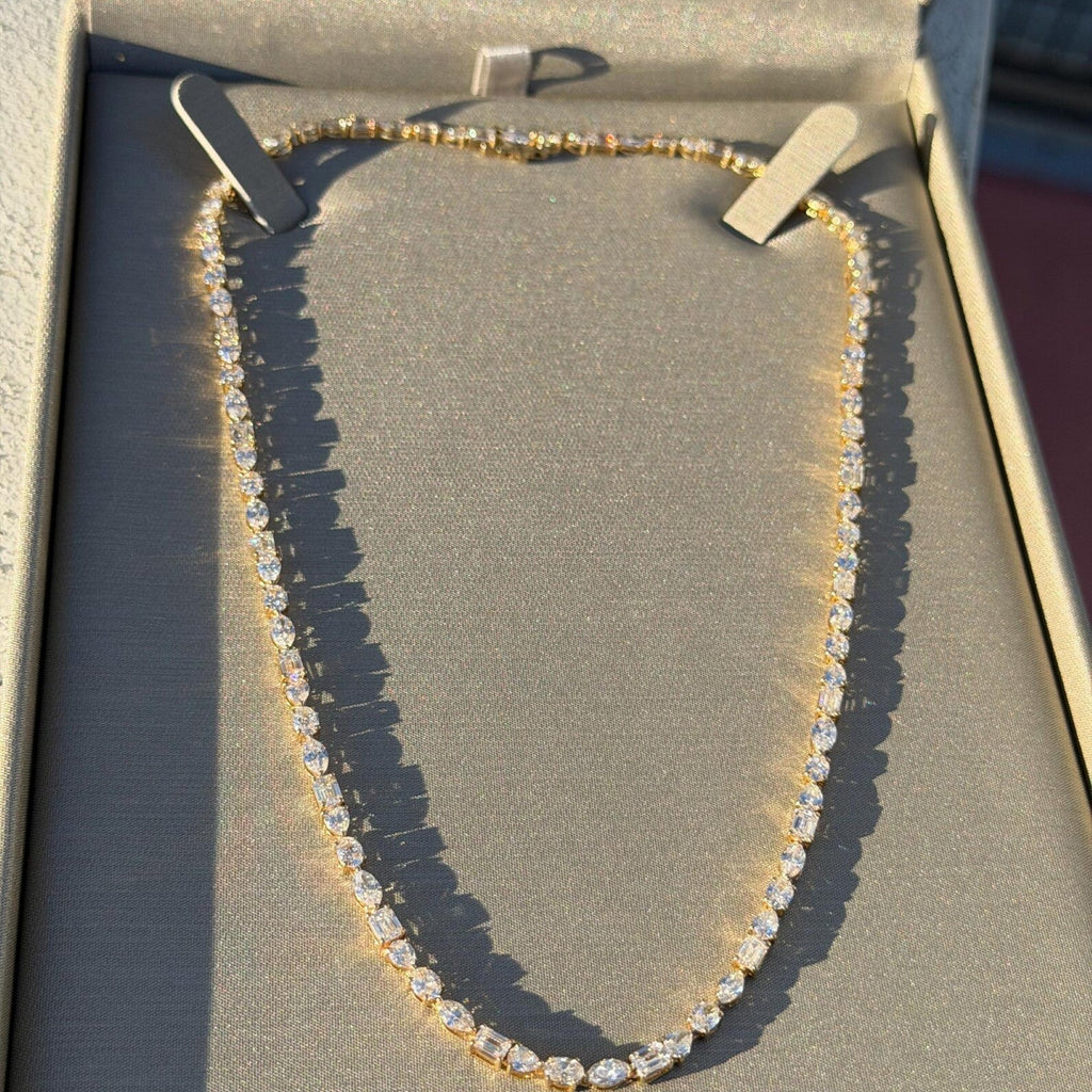 15.25 CT Luxury Moissanite Diamond Tennis Necklace Gold, Mixed Cut Statement Necklace, Bridal Jewelry, Anniversary Gift For Women