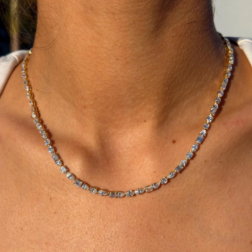 15.25 CT Luxury Lab Diamond Tennis Necklace Gold, Mixed Cut Statement Necklace, Bridal Jewelry, Anniversary Gift For Women