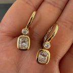 2.40 TCW Bezel Set  Elongated Cushion and Round Cut Lab Grown Diamond Dangle Hoop Earring