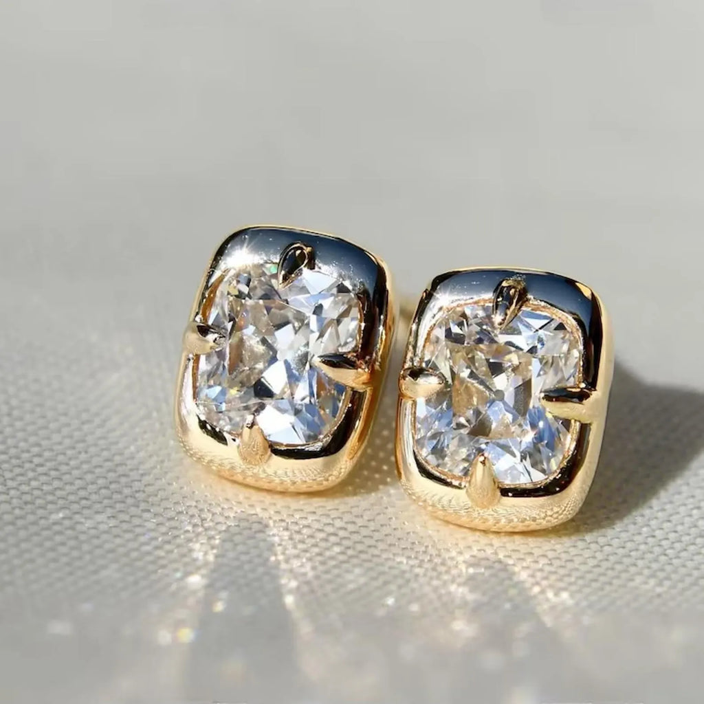 2.00 TCW Cushion Cut Lab Grown Diamond Stud Earring Bezel Set Jewellery