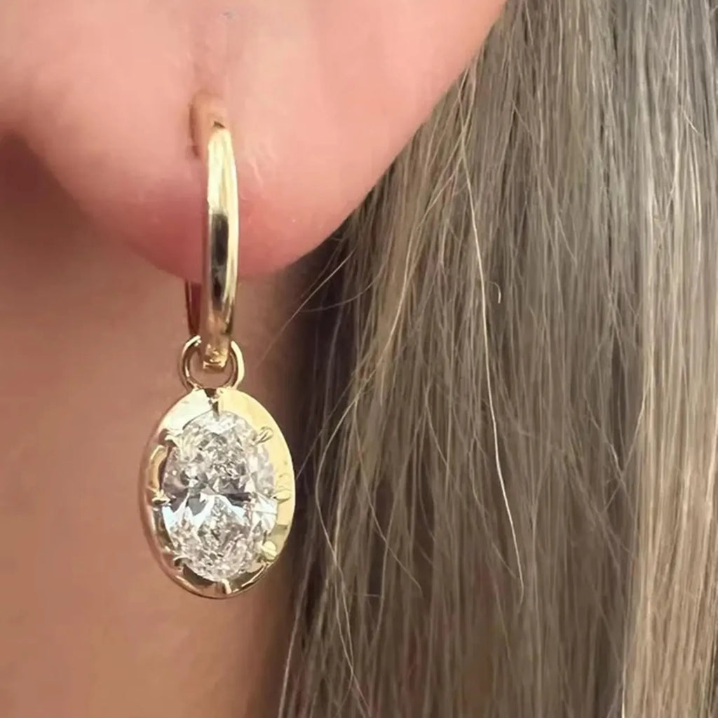 2.00 TCW Oval Cut Lab Grown Diamond Hoop Earring Eight Prong Unique Jewellery