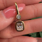 2.40 TCW Bezel Set  Elongated Cushion and Round Cut Moissanite Diamond Dangle Hoop Earring