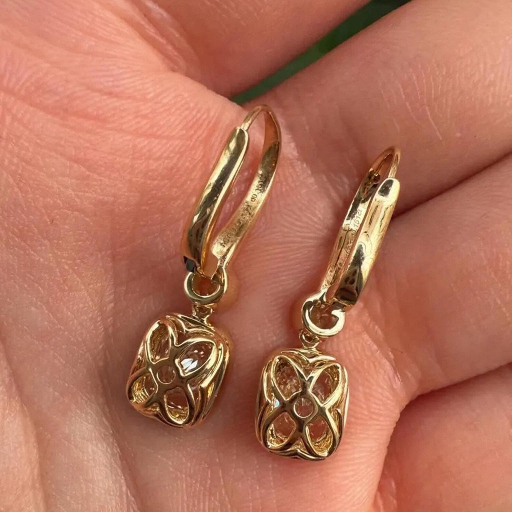 2.40 TCW Bezel Set  Elongated Cushion and Round Cut Lab Grown Diamond Dangle Hoop Earring