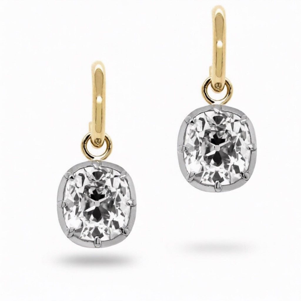 3.00 TCW Old Mine Cushion Cut Lab Grown Diamond Hoop Drop Earring Bezel and Prong Dailywear Jewellery