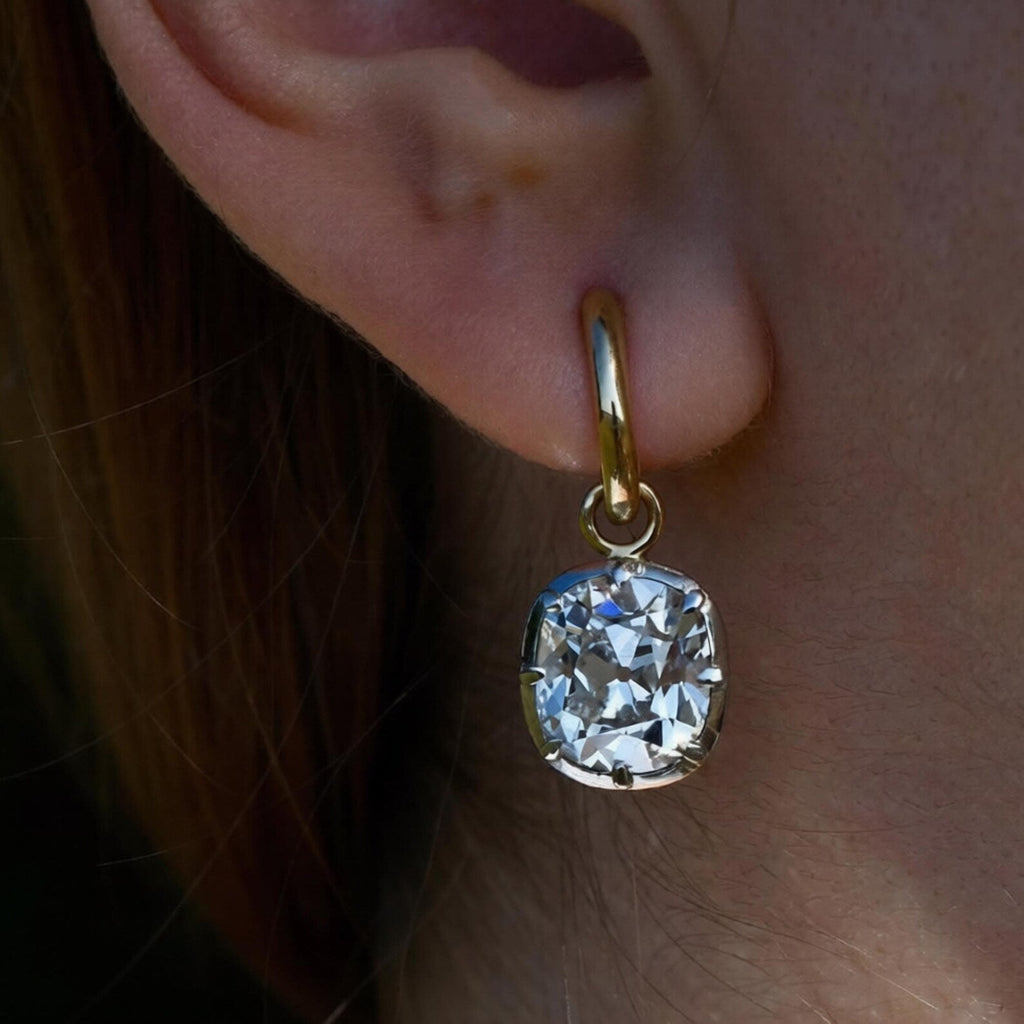 3.00 TCW Old Mine Cushion Cut Moissanite Diamond Hoop Drop Earring Bezel and Prong Dailywear Jewellery