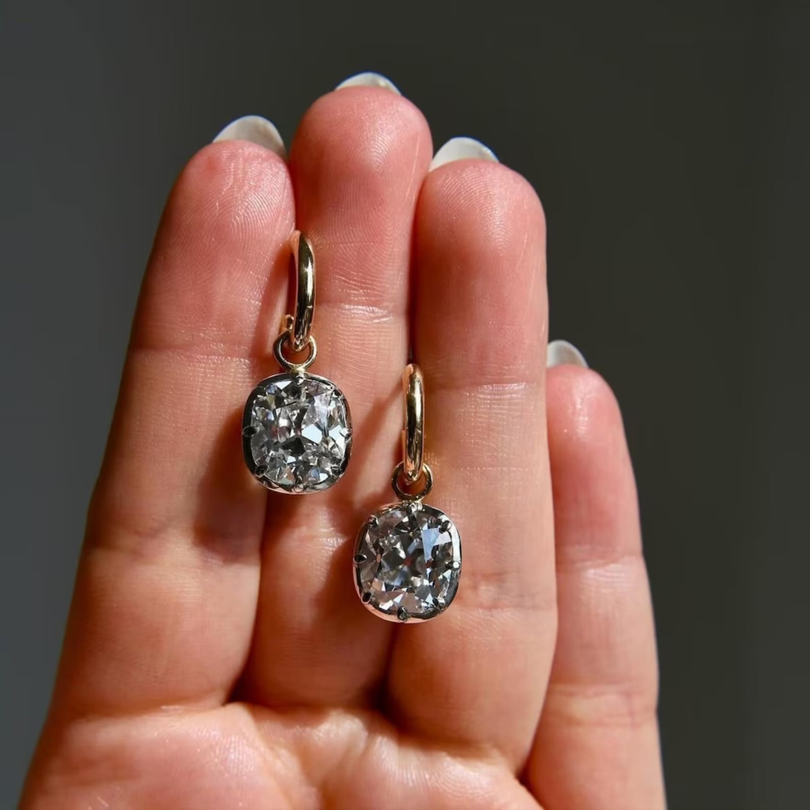 3.00 TCW Old Mine Cushion Cut Moissanite Diamond Hoop Drop Earring Bezel and Prong Dailywear Jewellery