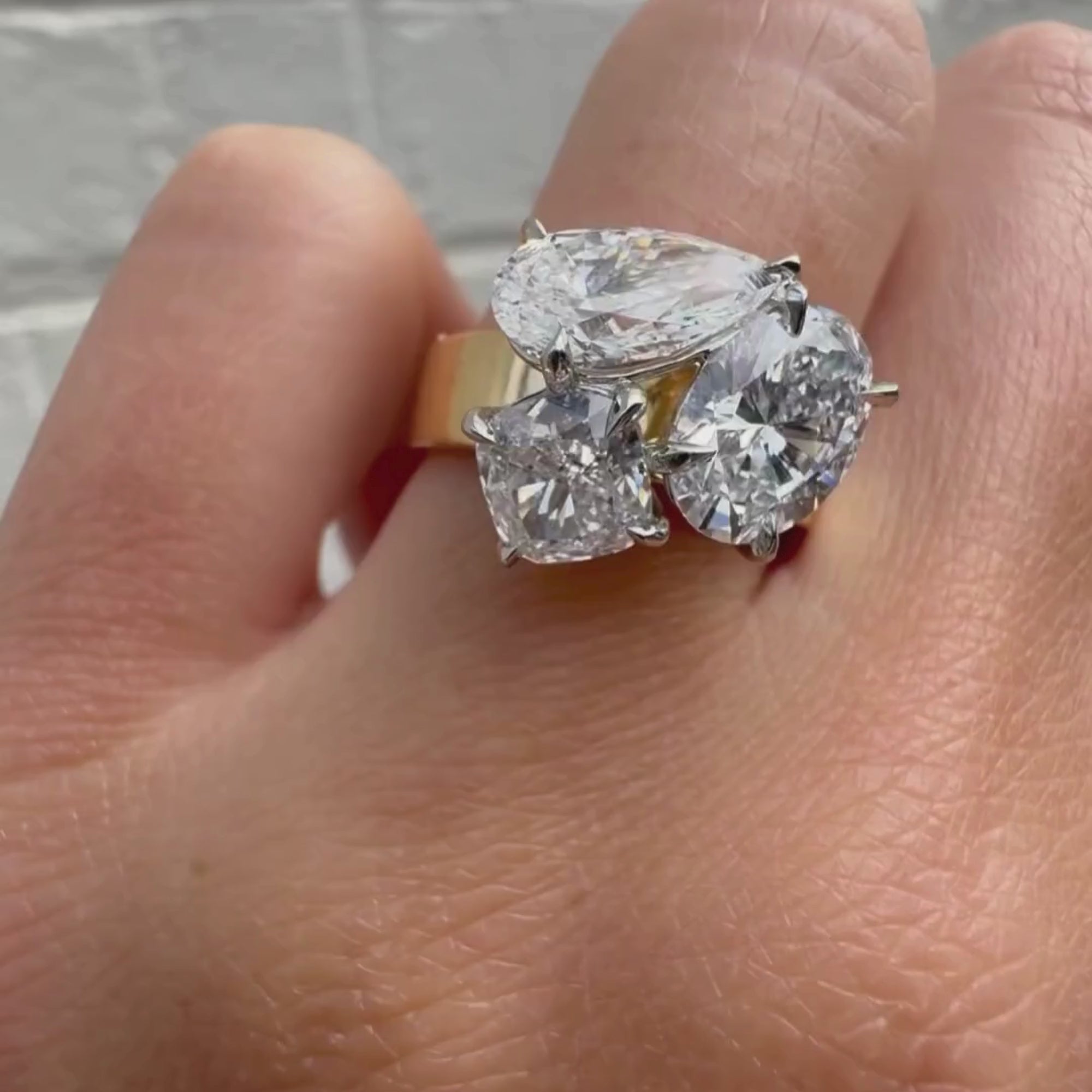 5.00 TCW Three Stone Pear And Oval And Cushion Lab Grown Engagement Ring Solid Gold Wedding Ring Past Present Future Ring Anniversary Ring