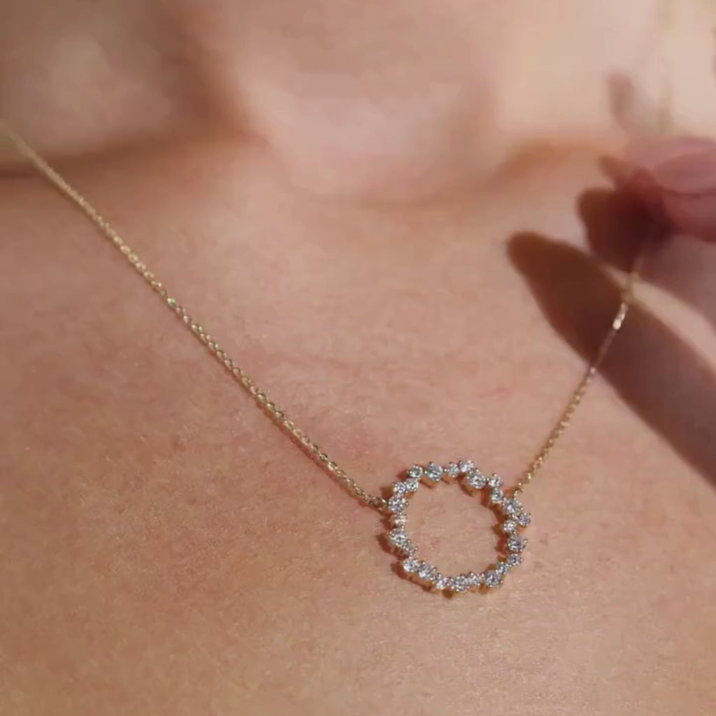 0.50 TCW Round Cut Lab Grown Diamond Circle Pendant Necklace Gold Jewelry