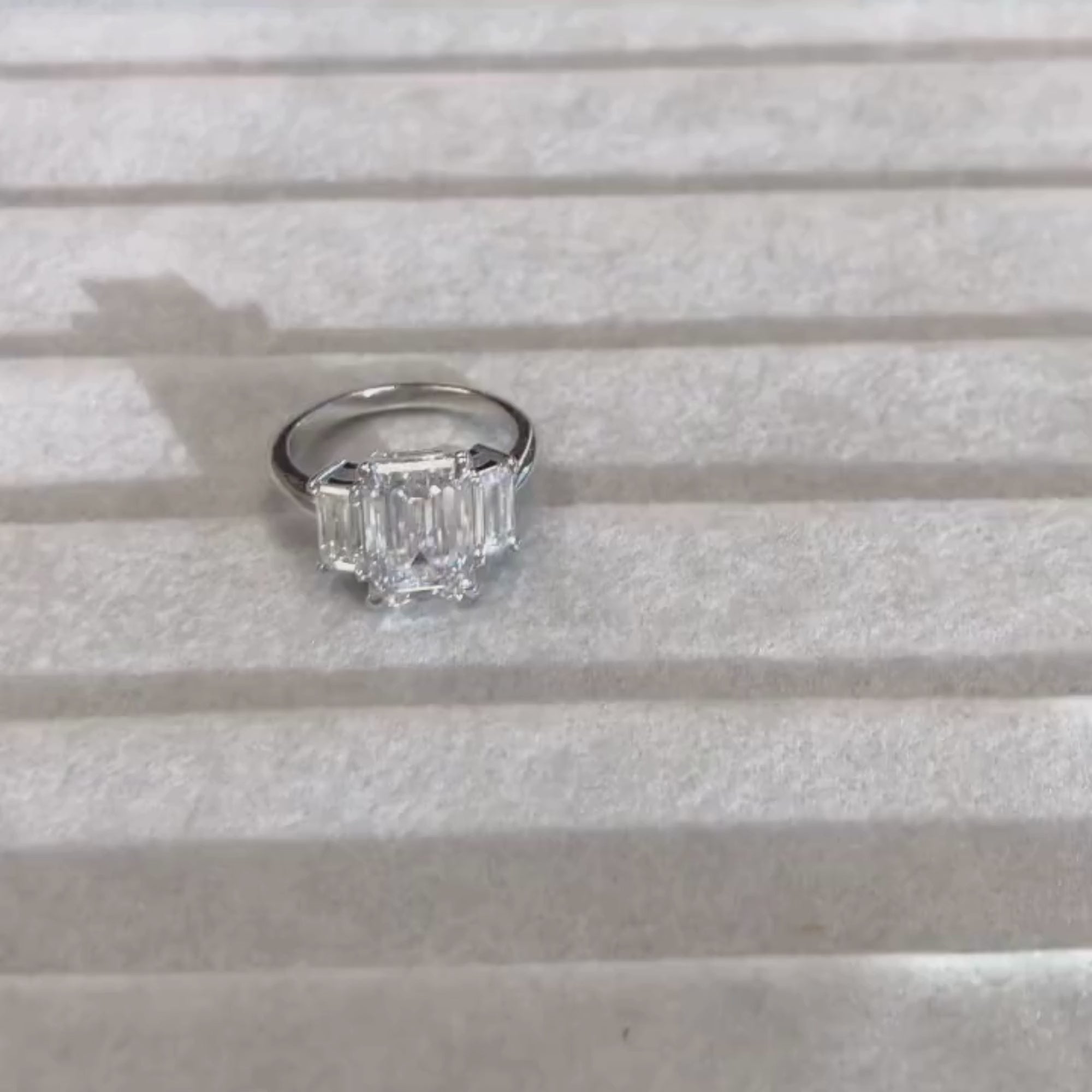 Emerald Cut Three Stone Moissanite Engagement Ring Trio Diamond Ring Gold Wedding Ring Past Present Future Ring Anniversary Ring